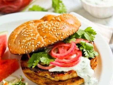 Grilled Honey Sriracha Chicken Burgers With Cilantro Cream And Pickled Onions A Farmgirl S Dabbles