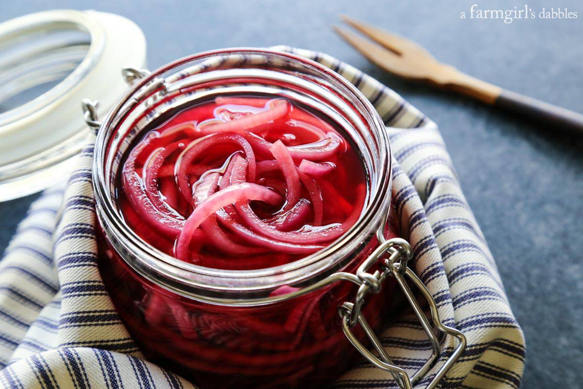 Jar of quick pickled red onions