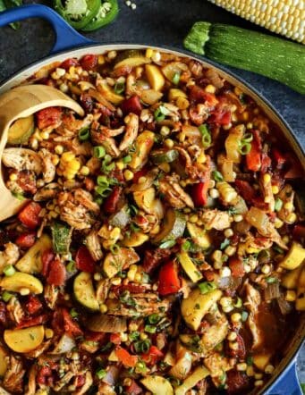 End of Summer Chicken Chili with fresh corn and zucchini
