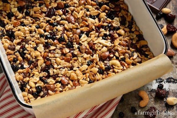 a pan of uncut granola bars