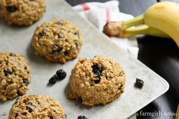 a baking pan of Banana Peanut Butter Breakfast Cookies