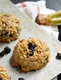 These healthy breakfast cookies are packed with peanut butter, banana, and blueberries.