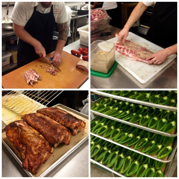 a collage of dishes being prepared in the butcher & the boar kitchen