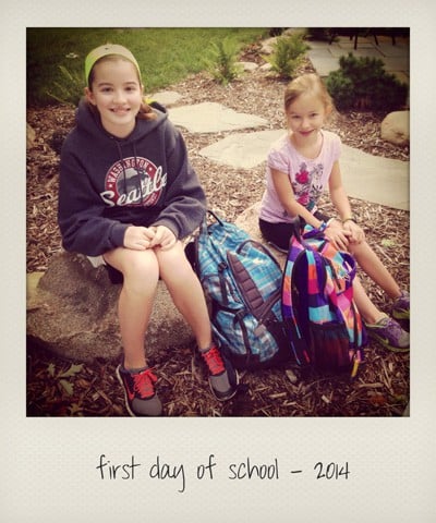 two girls on the first day of school in 2014