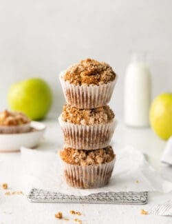 Three apple muffins stacked on top of each other