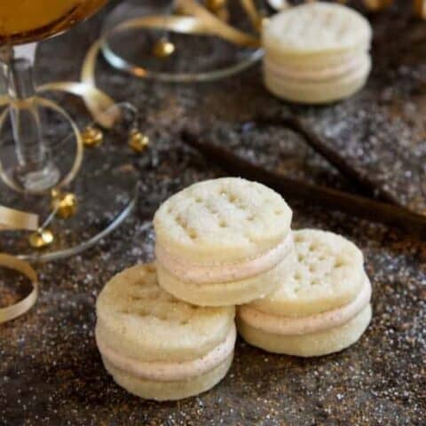 Round sandwich cookies with spiced buttercream filling