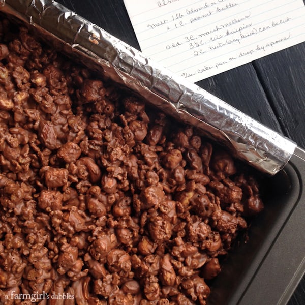 rocky road Krispies in a baking pan