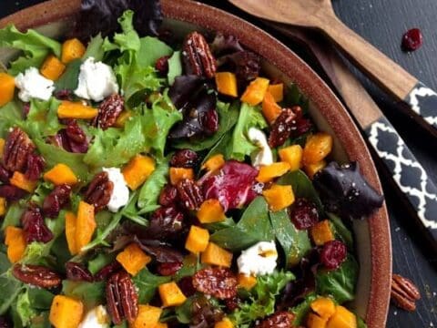 Harvest Salad With Butternut Squash Maple Pecans And Curry Fig Vinaigrette California Olive Ranch A Farmgirl S Dabbles