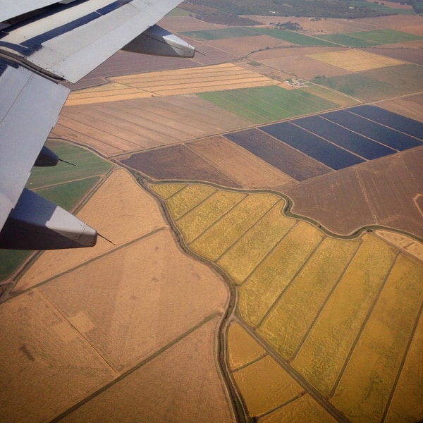 view of fields from an airplane