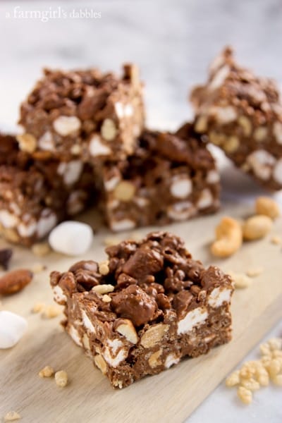 Rocky Road Krispies Bars cut into square pieces