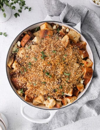 Overhead view of roasted garlic mushroom dressing