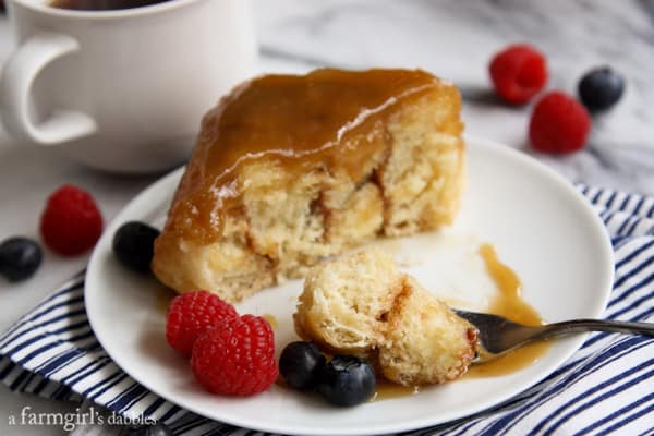 a Caramel Roll sliced in half