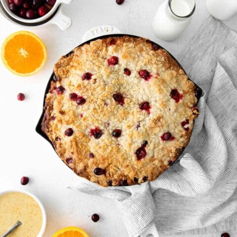 overhead view of cranberry skillet cake