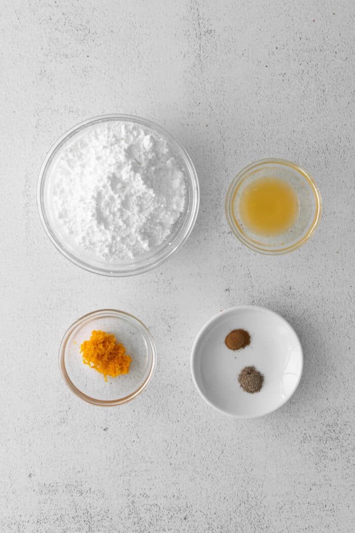 Ingredients to make orange glaze