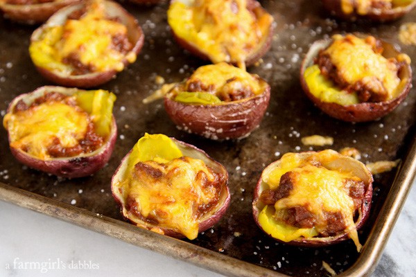 Sloppy Joe with smoked cheddar Baked in Potato Skins