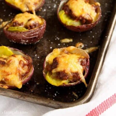 Sloppy Joe Baked Potato Skins with Smoked Cheddar