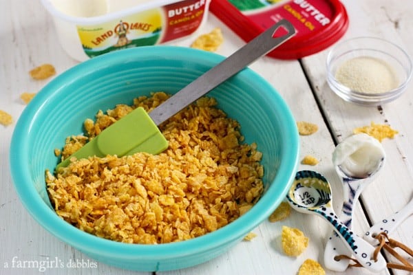 crushed corn flakes mixed with butter and canola oil