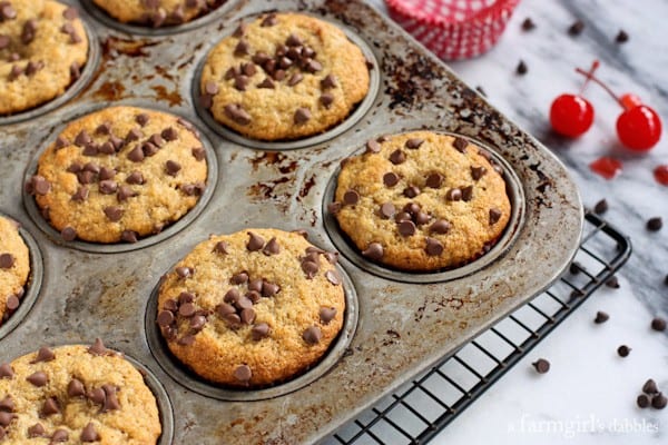 chocolate chip Banana Muffins in a pan