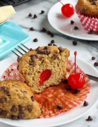 a whole wheat banana muffin cut in half