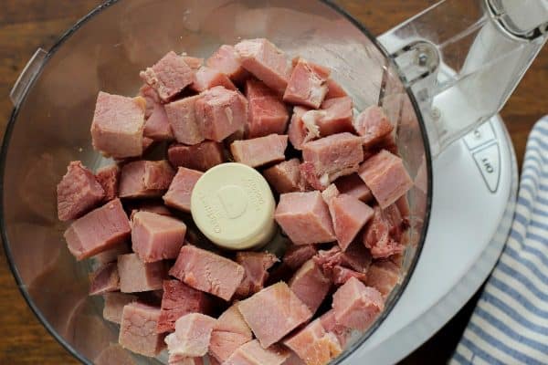chopped ham in food processor