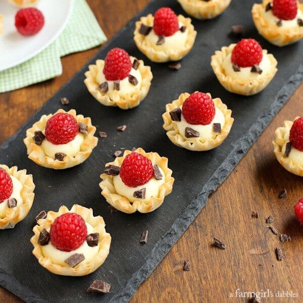 Mini Phyllo Cups with Coconut Cream, Raspberries, and Dark Chocolate