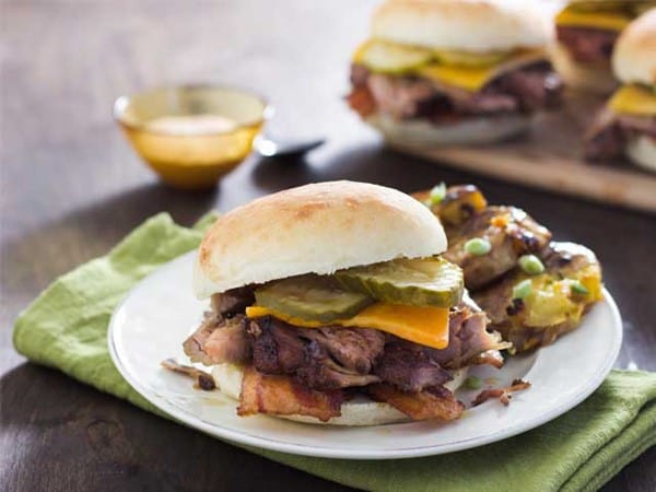 Cheesy Maple Bacon Cajun Pulled Pork Sandwich, from National Pork Board