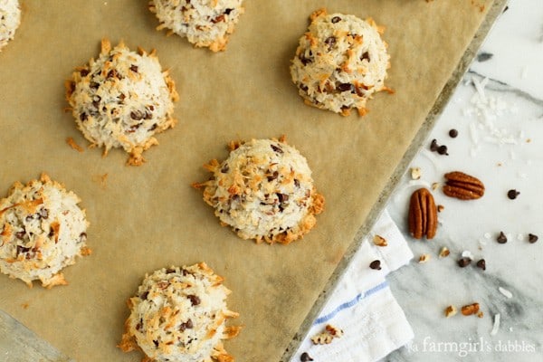 Macaroons with chopped pecans and mini chocolate chips