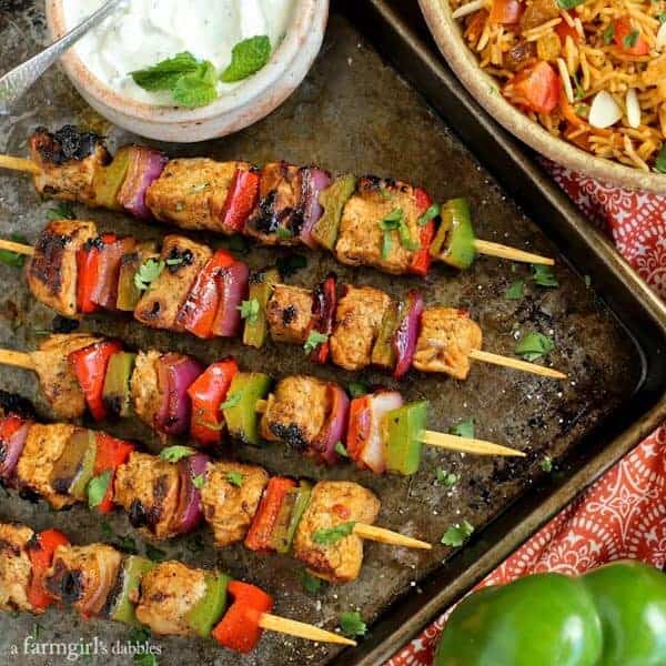 Grilled Charmoula Pork Kebabs with Yogurt Mint Sauce