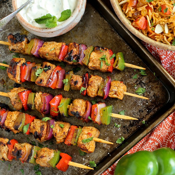Grilled Charmoula Pork Kebabs with Yogurt Mint Sauce • a farmgirl's dabbles