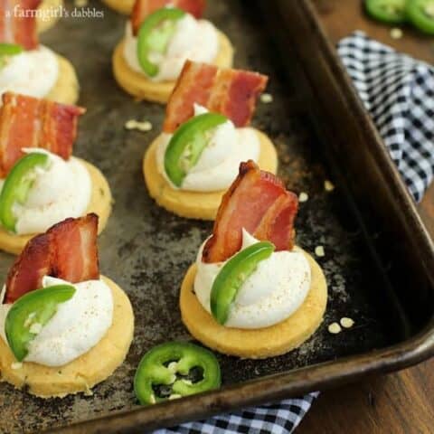 Jalapeno Corn Cakes with Honey Whipped Goat Cheese and Bacon