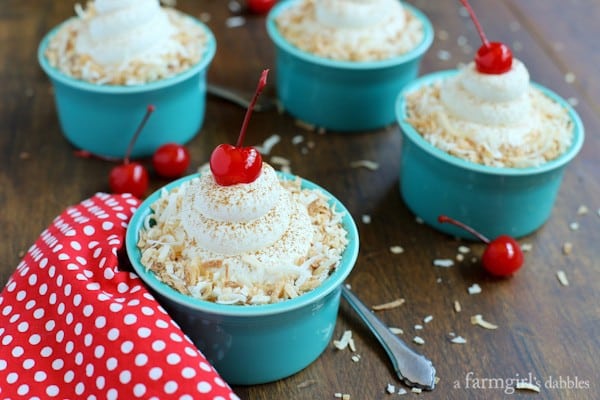Coconut Tres Leches Cake with a red polka dot napkin