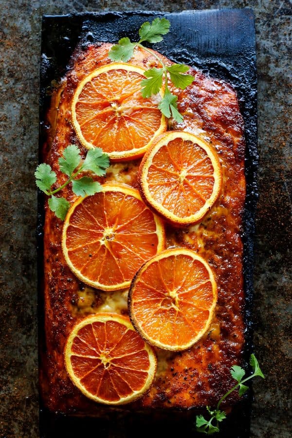 Grilled Chipotle-Orange Salmon on a cedar plank