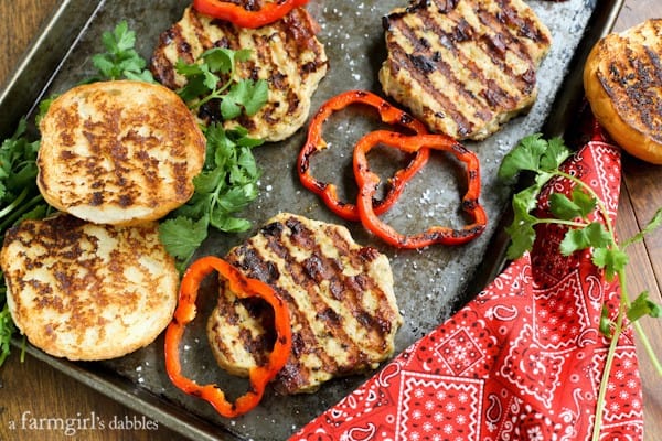 Grilled Chicken Burgers and bell peppers