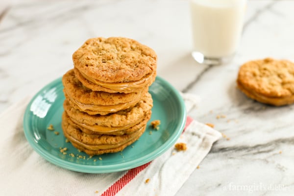 Sandwich Cookies stacked on a plate