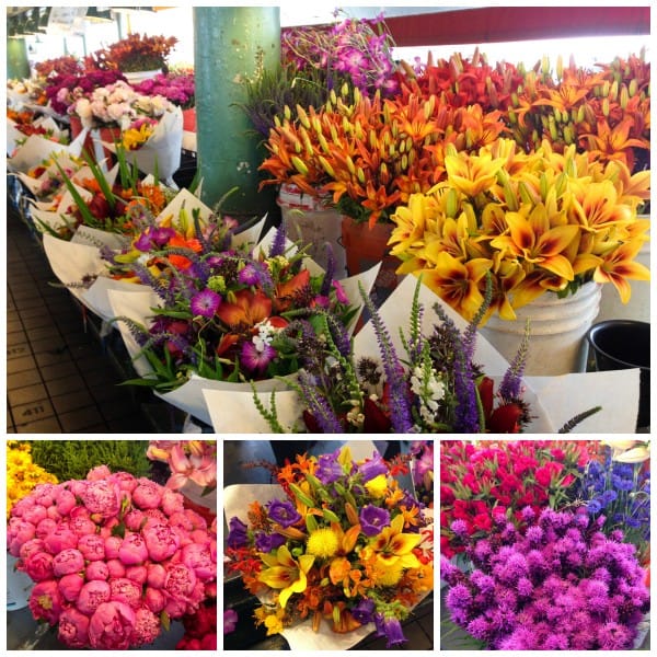 a flower stand at Pike Place Market