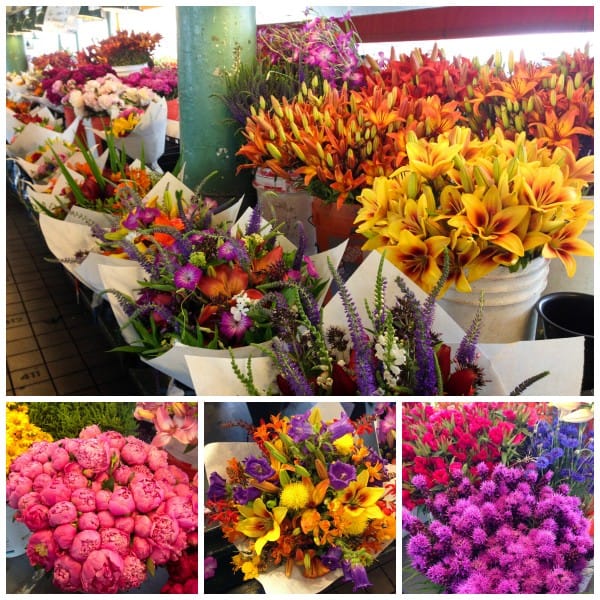 a flower stand at Pike Place Market
