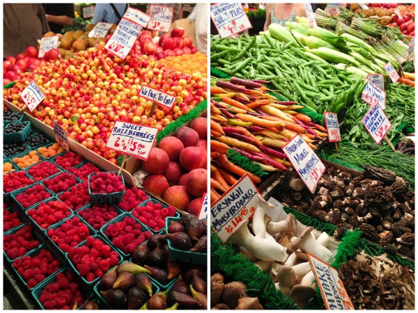 a fresh produce stand at Pike Place Market in Seattle