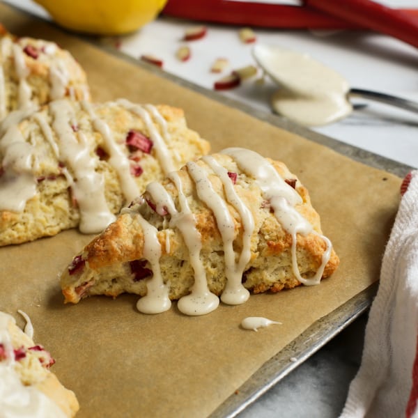 Lemon Rhubarb Scones with Vanilla Bean Glaze a farmgirl's dabbles