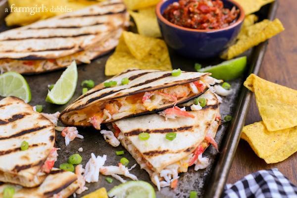 Grilled Crab Quesadillas with lime wedges