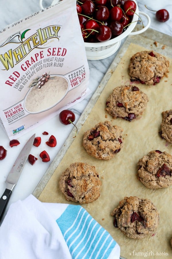 Dark Cherry Scones with white lily red grape seed flour