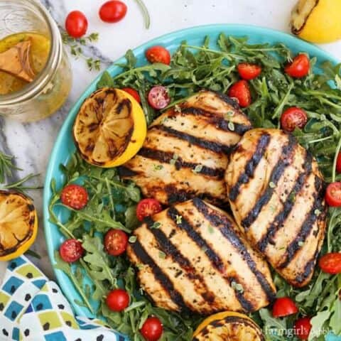 herby lemon grilled chicken breast salad