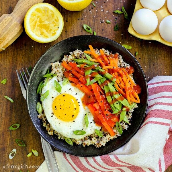 Lemon Quinoa and Egg Bowls with Veggies and Sriracha