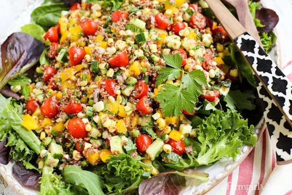 a large, white plate of Summer Quinoa and Veggies Salad