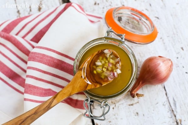 Honey-Shallot Vinaigrette in a glass jar