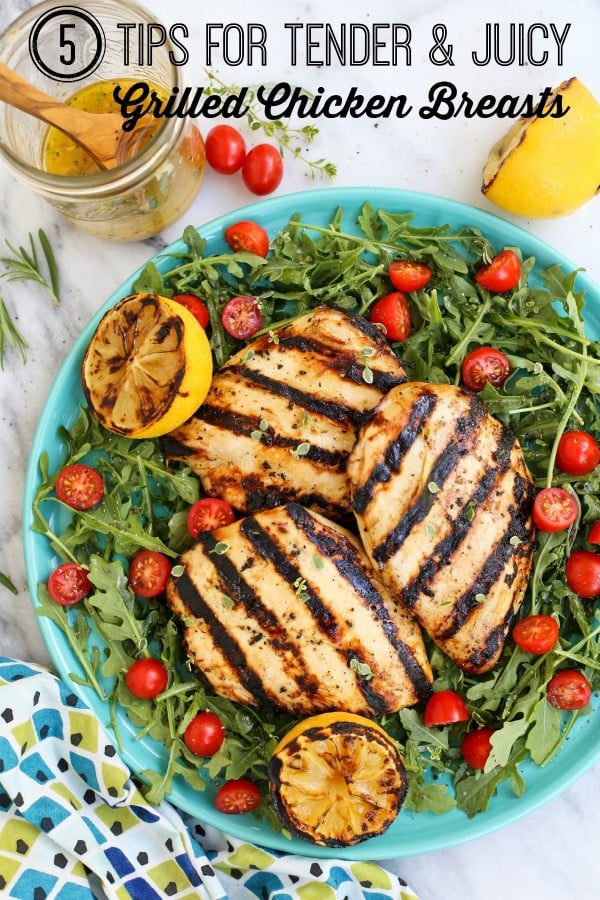 pinterest image for 5 Tips for Tender, Juicy Grilled Chicken Breasts