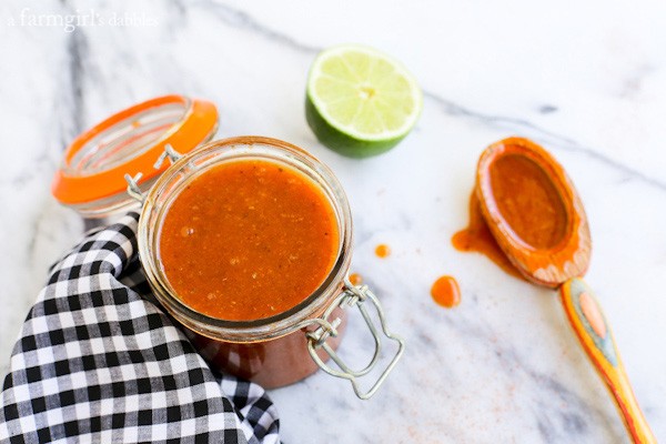 honey and chipotle vinaigrette in a clear jar