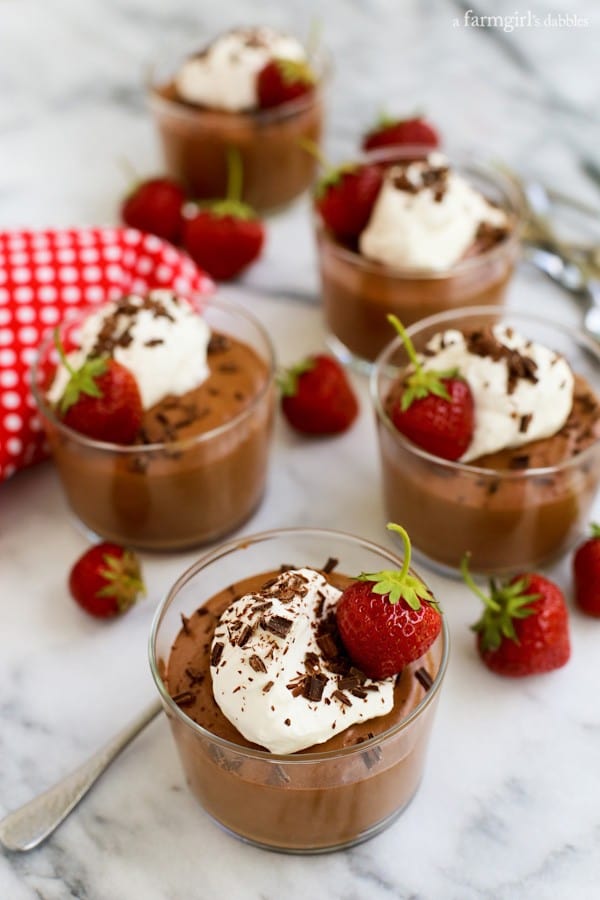 glass cups of Chocolate Mousse with fresh strawberries