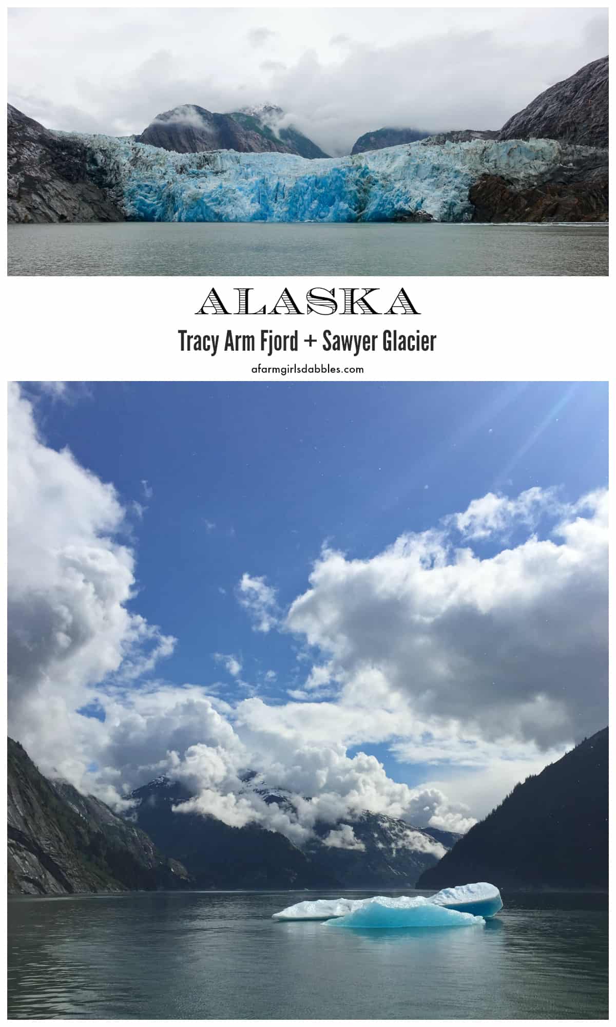 pinterest image of Tracy Arm Fjord + Sawyer Glacier
