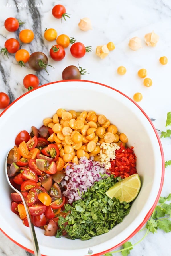 salsa ingredients before being mixed in a bowl