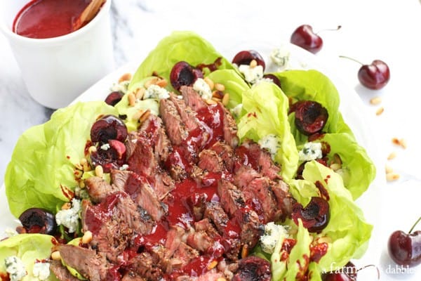 lettuce and steak with Cherry-Chipotle Balsamic Vinaigrette